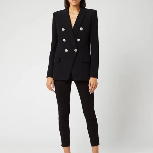 Balmain Black Grain De Poudre Oversized 6-Button wool blend Blazer - Picture 2 of 7